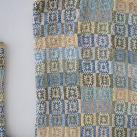 Talbots Blue Green Patchwork Checkered Button Knit Cardigan Cottagecore M - Picture 5 of 9